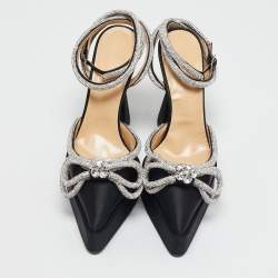 Mach & Mach Black Satin Double Bow Crystal Embellished Platform Pumps Size 39