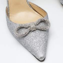Mach & Mach Silver Glitter Bow Slingback  Pumps Size 38.5
