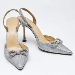Mach & Mach Silver Glitter Bow Slingback  Pumps Size 38.5