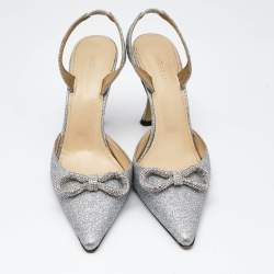 Mach & Mach Silver Glitter Bow Slingback  Pumps Size 38.5