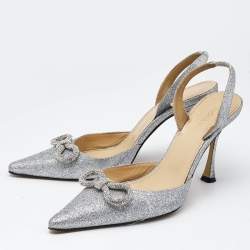 Mach & Mach Silver Glitter Bow Slingback  Pumps Size 38.5