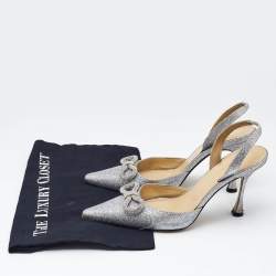 Mach & Mach Silver Glitter Bow Slingback  Pumps Size 38.5