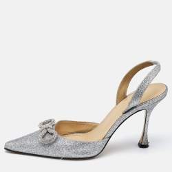 Mach & Mach Silver Glitter Bow Slingback  Pumps Size 38.5