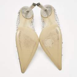 Pre Owned Mach & Mach Silver Patent Leather and PVC Fantasy Crystals Pumps Size 38.5