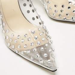 Pre Owned Mach & Mach Silver Patent Leather and PVC Fantasy Crystals Pumps Size 38.5