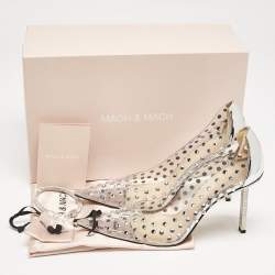 Pre Owned Mach & Mach Silver Patent Leather and PVC Fantasy Crystals Pumps Size 38.5