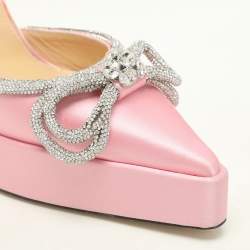 Pre Owned Mach & Mach Pink Satin Double Bow Crystal Embellished Platform Pumps Size 40