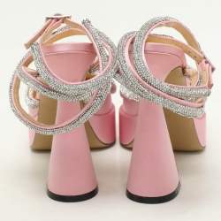 Pre Owned Mach & Mach Pink Satin Double Bow Crystal Embellished Platform Pumps Size 40