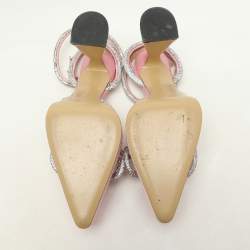 Pre Owned Mach & Mach Pink Satin Double Bow Crystal Embellished Platform Pumps Size 40