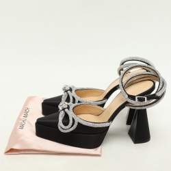 مملوكة مسبقًا Mach & Mach Black Satin Double Bow Crystal Embellished Platform Pumps Size 40