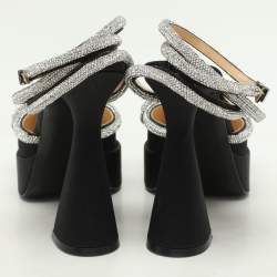 مملوكة مسبقًا Mach & Mach Black Satin Double Bow Crystal Embellished Platform Pumps Size 40