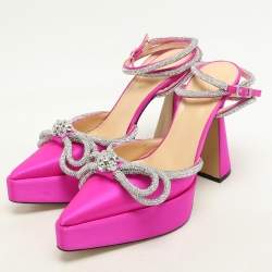 Mach & Mach Pink Satin Double Bow Crystal Embellished Platform Pumps Size 40