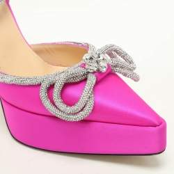 Mach & Mach Pink Satin Double Bow Crystal Embellished Platform Pumps Size 40