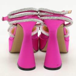 Mach & Mach Pink Satin Double Bow Crystal Embellished Platform Pumps Size 40