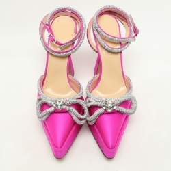 Mach & Mach Pink Satin Double Bow Crystal Embellished Platform Pumps Size 40