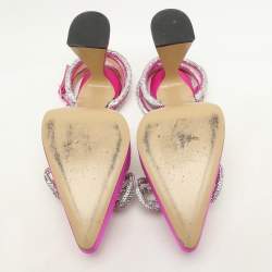 Mach & Mach Pink Satin Double Bow Crystal Embellished Platform Pumps Size 40