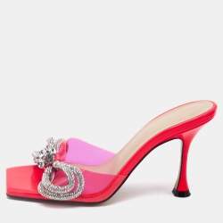 Mach & Mach Neon Pink PVC Double Bow Slide Sandals Size 35