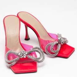 Mach & Mach Neon Pink PVC Double Bow Slide Sandals Size 35