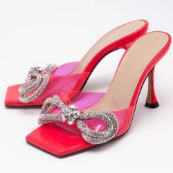 Mach & Mach Neon Pink PVC Double Bow Slide Sandals Size 35