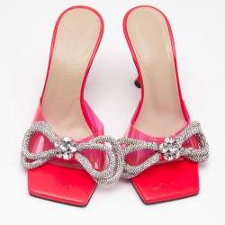 Mach & Mach Neon Pink PVC Double Bow Slide Sandals Size 35