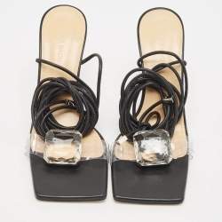 Mach & Mach Transparent PVC Crystal Embellished Ankle Strap Sandals Size 39.5
