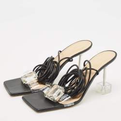 Mach & Mach Transparent PVC Crystal Embellished Ankle Strap Sandals Size 39.5