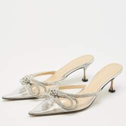 Mach & Mach Silver PVC Double Bow Heel Mules Size 38.5