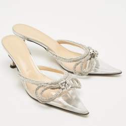 Mach & Mach Silver PVC Double Bow Heel Mules Size 38.5