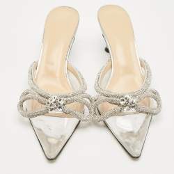Mach & Mach Silver PVC Double Bow Heel Mules Size 38.5