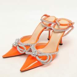 Pre Owned Mach & Mach Transparent/Silver PVC Crystal Embellished Double Bow Ankle Wrap Pumps Size 40