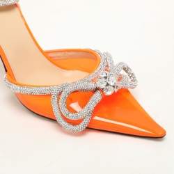 Pre Owned Mach & Mach Transparent/Silver PVC Crystal Embellished Double Bow Ankle Wrap Pumps Size 40