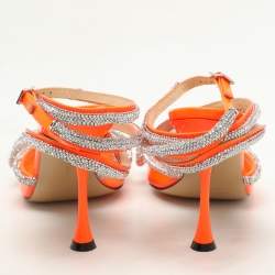 Pre Owned Mach & Mach Transparent/Silver PVC Crystal Embellished Double Bow Ankle Wrap Pumps Size 40