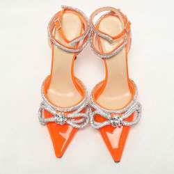 Pre Owned Mach & Mach Transparent/Silver PVC Crystal Embellished Double Bow Ankle Wrap Pumps Size 40