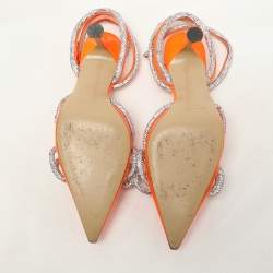 Pre Owned Mach & Mach Transparent/Silver PVC Crystal Embellished Double Bow Ankle Wrap Pumps Size 40