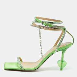 Mach & Mach Green Satin Crystal Embellished Ankle Strap Sandals Size 38