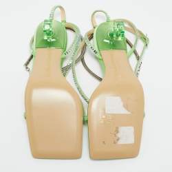 Mach & Mach Green Satin Crystal Embellished Ankle Strap Sandals Size 38