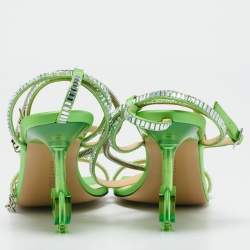 Mach & Mach Green Satin Crystal Embellished Ankle Strap Sandals Size 38