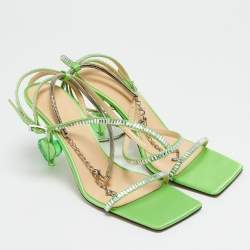 Mach & Mach Green Satin Crystal Embellished Ankle Strap Sandals Size 38