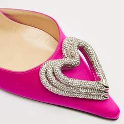 Mach & Mach Pink Satin Crystal Embellished Triple Heart Ankle Wrap Pumps Size 40