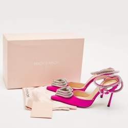 Mach & Mach Pink Satin Crystal Embellished Triple Heart Ankle Wrap Pumps Size 40