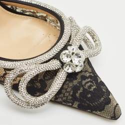 Mach & Mach Black Satin Double Bow Crystal Embellished Ankle Strap Pumps Size 39