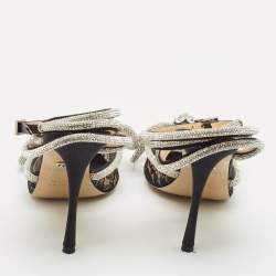 Mach & Mach Black Satin Double Bow Crystal Embellished Ankle Strap Pumps Size 39