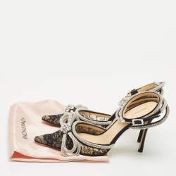 Mach & Mach Black Satin Double Bow Crystal Embellished Ankle Strap Pumps Size 39