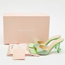 Mach & Mach Green Satin Crystal Embellished Star Slide Sandals Size 38