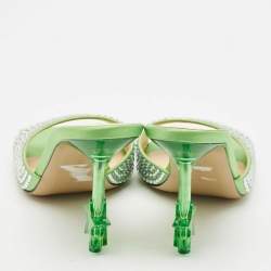 Mach & Mach Green Satin Crystal Embellished Star Slide Sandals Size 38