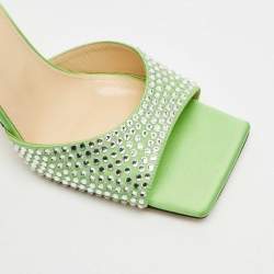 Mach & Mach Green Satin Crystal Embellished Star Slide Sandals Size 38