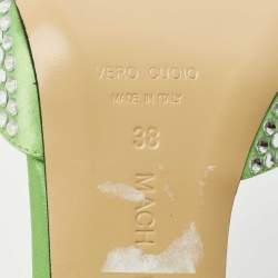 Mach & Mach Green Satin Crystal Embellished Star Slide Sandals Size 38