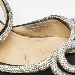 Mach & Mach Black Satin Double Bow Crystal Embellished Ankle Strap Pumps Size 39