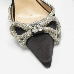 Mach & Mach Black Satin Double Bow Crystal Embellished Ankle Strap Pumps Size 39
