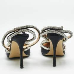 Mach & Mach Black Satin Double Bow Crystal Embellished Ankle Strap Pumps Size 39